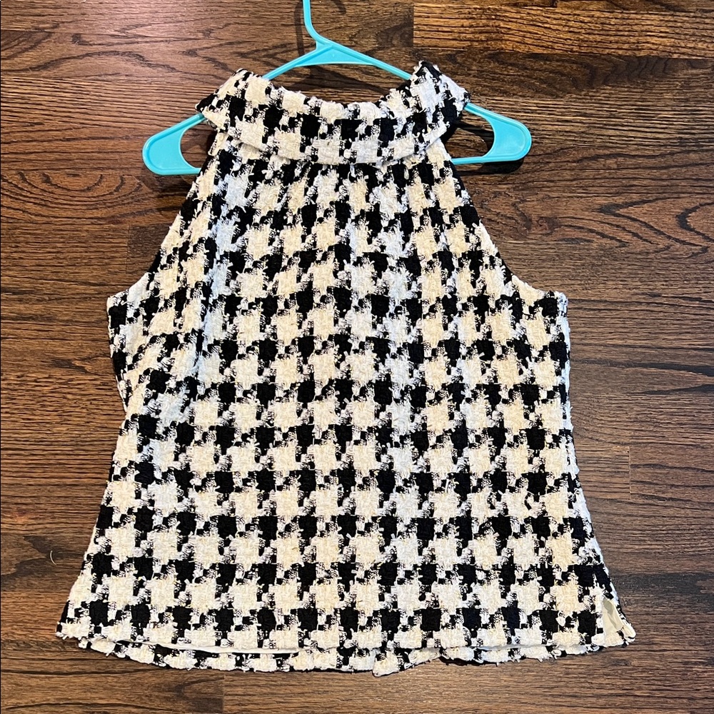 Sail to Sable Black and Cream Houndstooth Tweed Halter Top